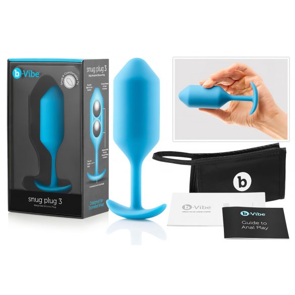 b-vibe Snug Plug 3 - topeltkuuliga anaal dildo (180g) - sinine 