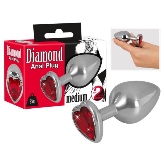 You2Toys - Diamond - 85g alumiiniumist anaalne dildo (hõbe-punane)