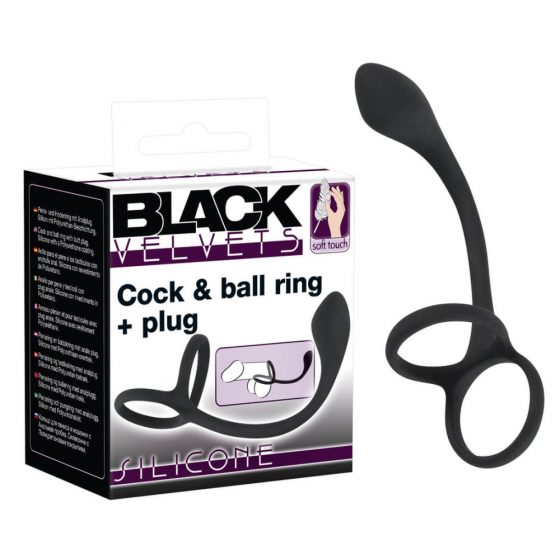 Black Velvet - õhuke anaaldildo peenise- ja munandirõngaga (must)