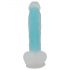 You2Toys Helendav pimedas - iminapaga, munanditega helendav dildo (sinine)