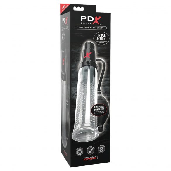 PDX Elite - 2in1 - peenisepump ja masturbaator ühes (läbipaistev) 