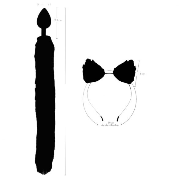 Paha Kiisu - kõrvad ja sabaga anaalnupu komplekt - must (2-osaline)