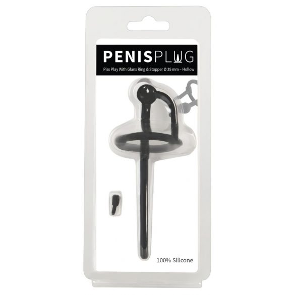 Penisplug - silikoonist kuseti laiendaja peenise rõngaga (0,6mm) - must 