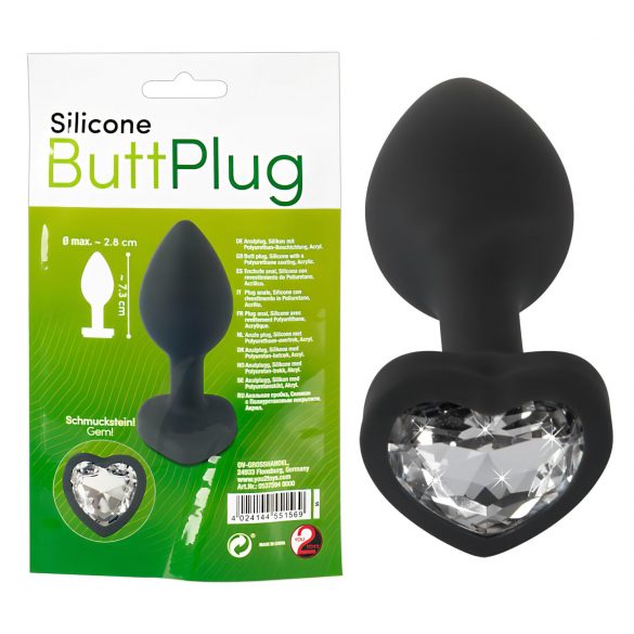 You2Toys Butt Plug - valge kiviga anaaltapp (must)