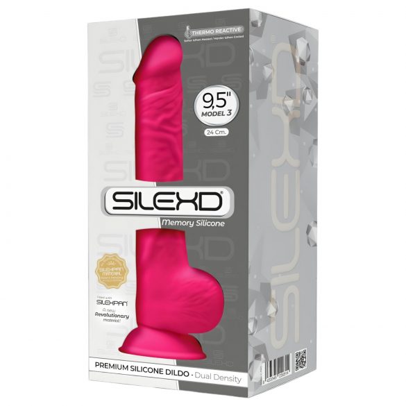 Silexd 9,5 - vormitav, iminapaga, munanditega dildo - 24cm (roosa)