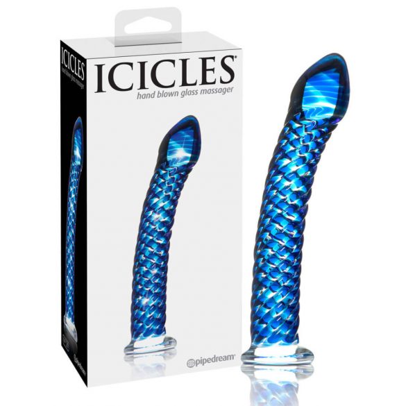 Icicles No. 29 - spiraalne klaasist dildoga (sinine), peenise kujuline 