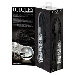   Icicles No. 38 - nahajutud piitsaga laineline klaas-dildo (läbipaistev-must)