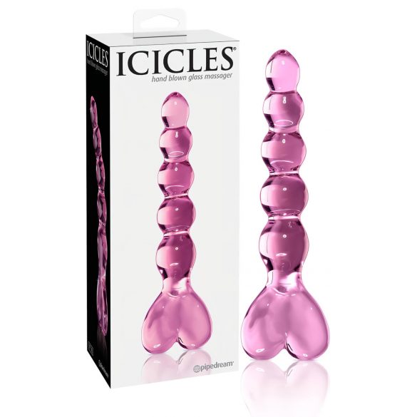 Icicles No. 43 - pärlitega, südamekujuline klaasdildo (roosa)