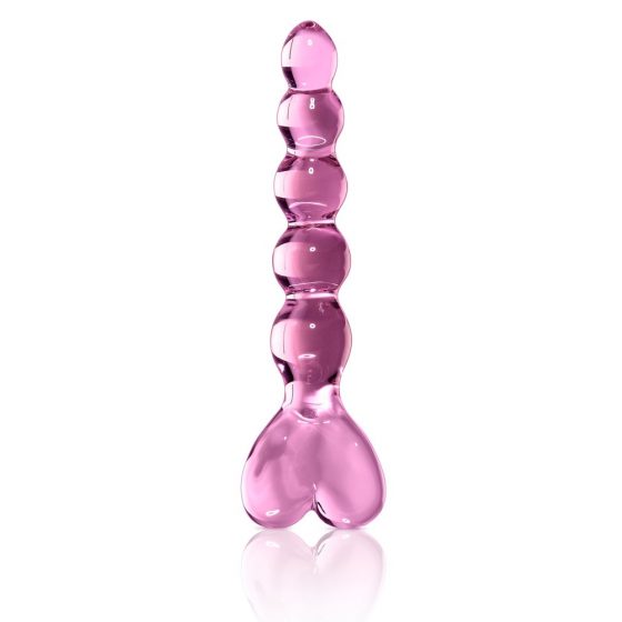 Icicles nr 43 - pärlitega südamekujuline klaasist dildo (roosa)