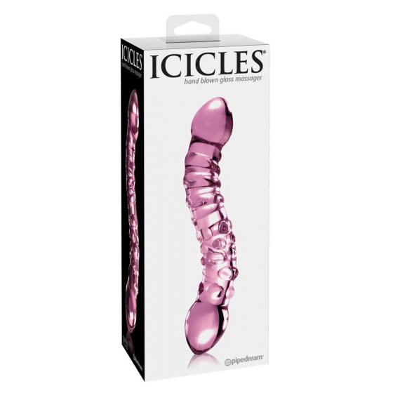 Icicles nr 55 - kaheotsaline, G-punkti klaasist dildo (roosa)