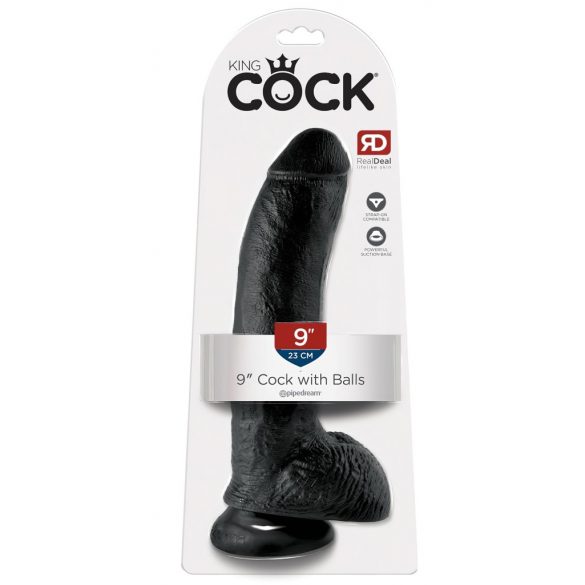 King Cock 9 - suur iminapaga, munadega dildo (23cm) - must 