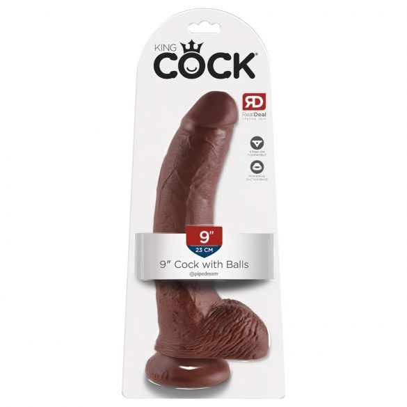 King Cock 9 - suur iminapaga dildo munanditega (23 cm) - pruun