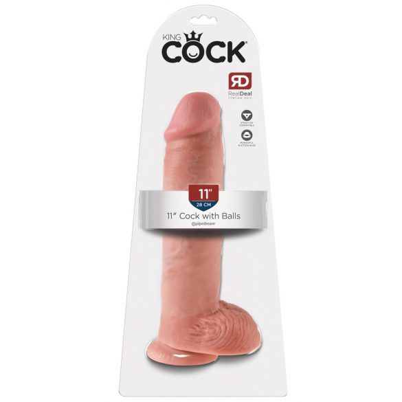 King Cock 11 - iminapadjaga, munanditega dildo (28cm) - looduslik