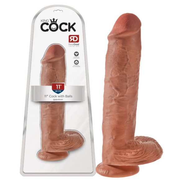 King Cock 11 - suur iminapaga munanditega dildo (28 cm) - tume naturaalne 