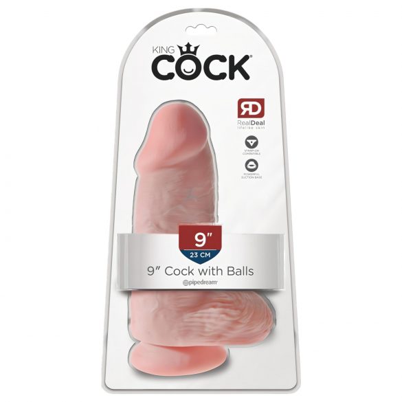 King Cock 9 Chubby - iminapadjaga munanditega dildo (23cm) - naturaalne