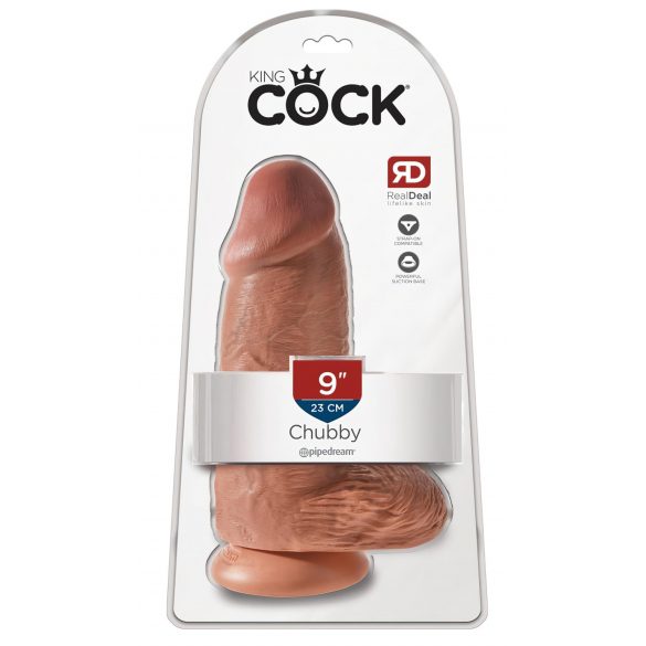 King Cock 9 Chubby - iminapadjaga, munanditega dildo (23cm) - tume naturaalne