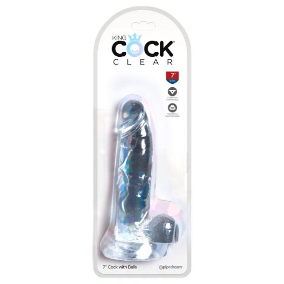 King Cock Clear 7 - iminappadega, munanditega dildo (18cm)