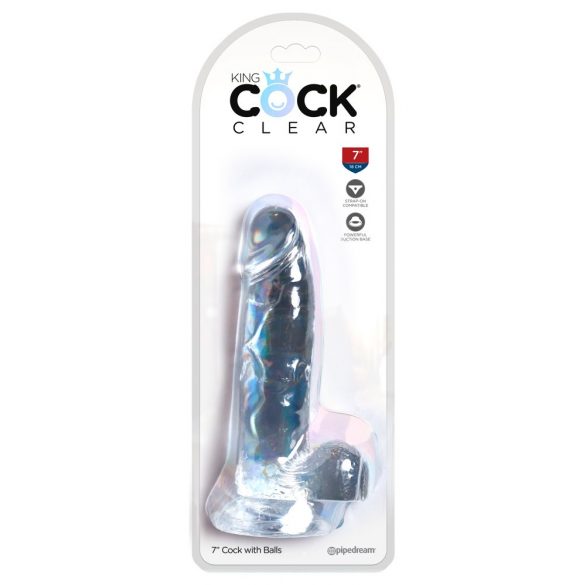 King Cock Clear 7 - alusega, munanditega dildo (18cm) 