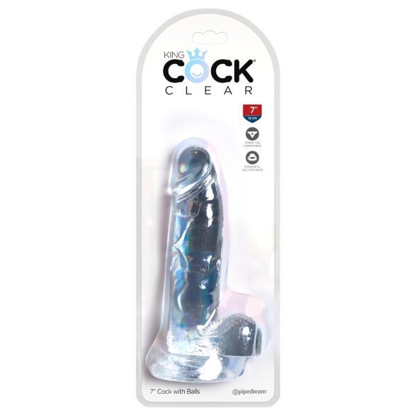 King Cock Clear 7 - iminapõhjaga, munanditega dildo (18cm)