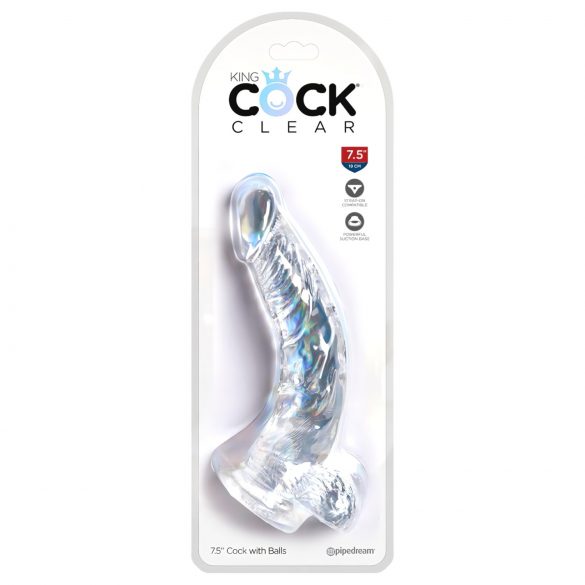 King Cock Clear 7,5 - iminapõhjaga munanditega dildo (19cm)