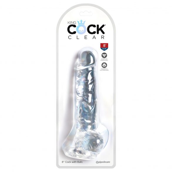 King Cock Clear 8 - iminapaga, munanditega dildo (20cm) 