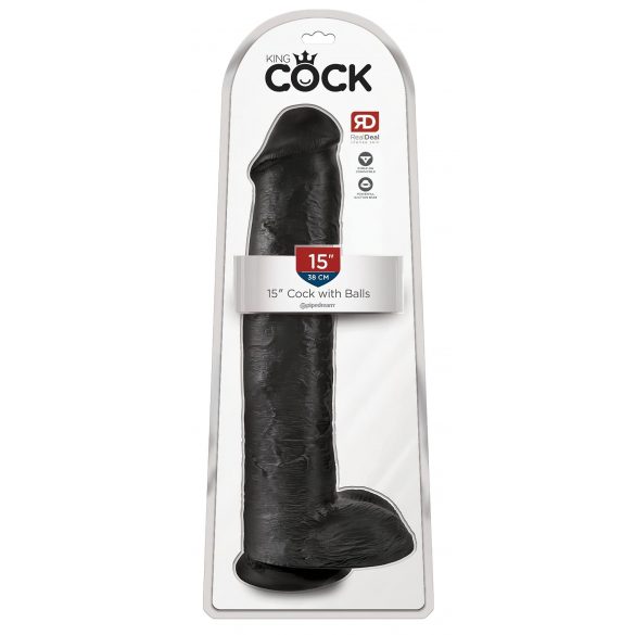 King Cock 15 - kinnitusalus, munanditega dildo (38 cm) - must