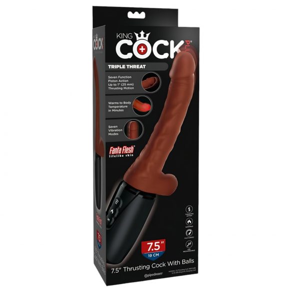 King Cock Plus 7,5 - munanditega tõukevibraator (pruun)