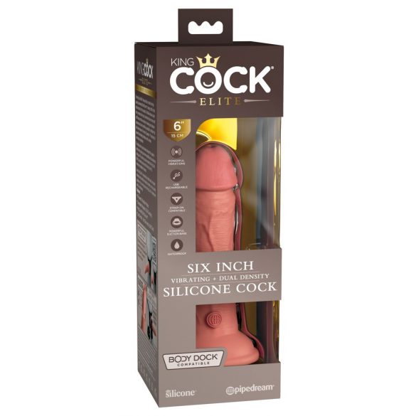 King Cock Elite 6 – iminapaga, elutruu vibraator 15 cm (tume naturaalne) 