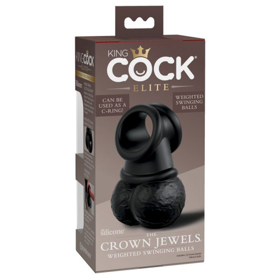 King Cock Elite Crown Jewels - kõikuva munanditega peenisehülss (must)