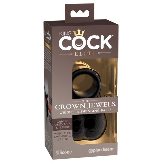 King Cock Elite Crown Jewels - kõikuva munanditega peenisehülss (must)