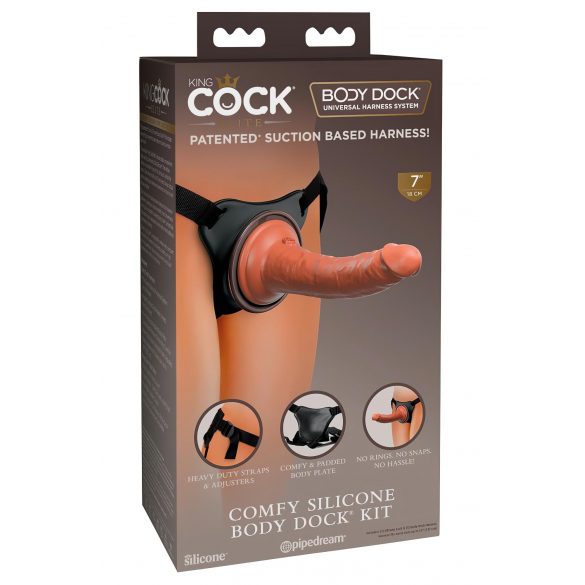 King Cock Elite Comfy - peenisevööga dildoga (tume nahatooni) 