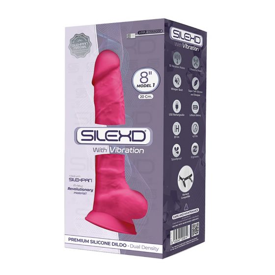 Silexd 8 - vormitav kleepuva alusega munanditega vibraator - 20cm (roosa)