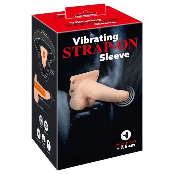 You2Toys Strap-on - akuga, õõnes, kinnitatav vibraator (naturaalne) 