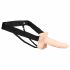 You2Toys Strap-on - akuga, õõnes, kinnitatav vibraator (naturaalne) 