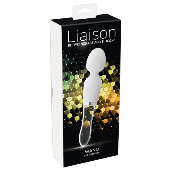 Liaison Wand - akuga, silikoon-klaasiga LED-vibraator (läbipaistev-valge)