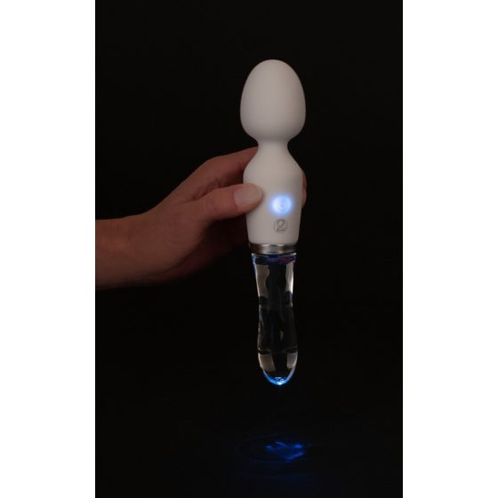 Liaison Wand - akutoitega silikoon-klaas LED-vibraator (läbipaistev-valge)
