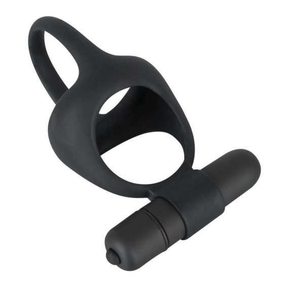 Black Velvet - vibraatoriga peenise- ja munandirõngas (must)