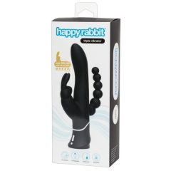   Happyrabbit Triple - akuga kliitori ja anaalhaaraga vibraator (must)