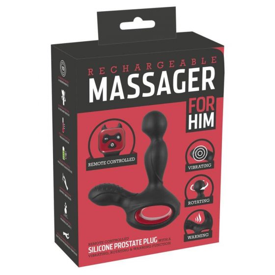 You2Toys Massager - laetav, pöörlev ja soojendav eesnäärmevibraator (must)