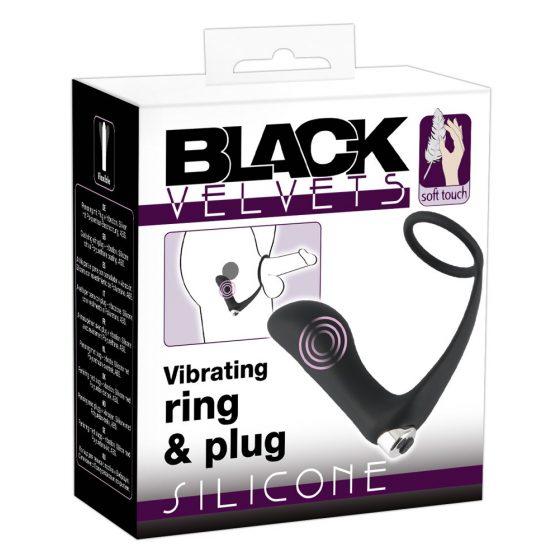 Black Velvet - laetav, silikoonist anaalvibraator peeniserõngaga (must)