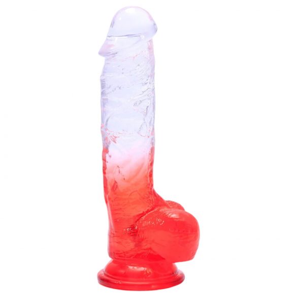 Sunfo - kleepjalaga elutru munanditega dildo - 21cm (läbipaistev-punane)