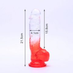   Sunfo - kleepuvate munadega realistlik dildo - 21cm (läbipaistev-punane)
