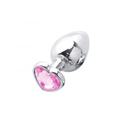   Sunfo - metallist anaaldildo südamekujulise kiviga (hõbe-roosa)