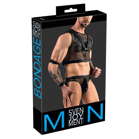 Svenjoyment Bondage - võrkstiil top ja jockstrap komplekt (must)