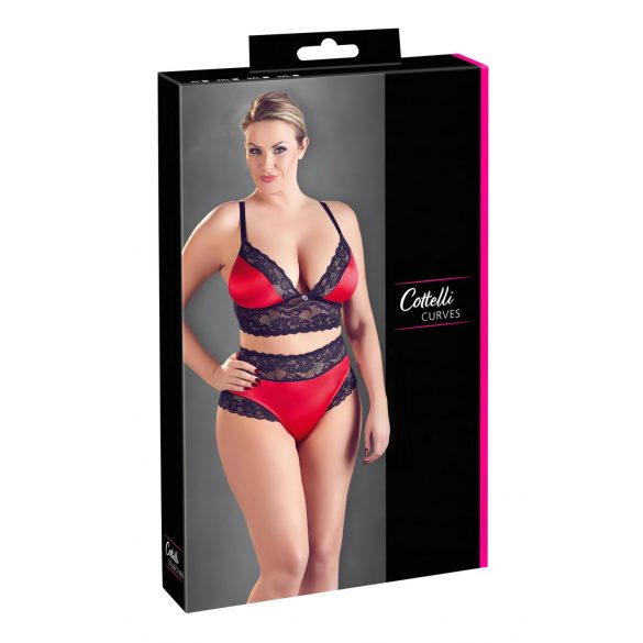 Cottelli Plus Size - pits-satiin rinnahoidja komplekt (must-punane)