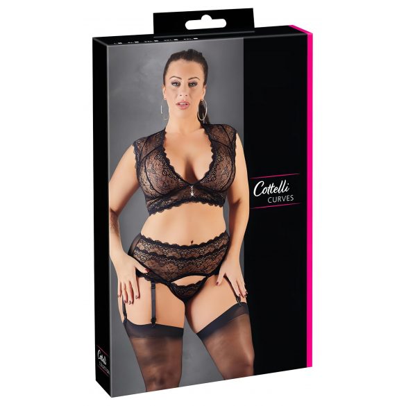 Cottelli Plus Size - kividega pitsiline pesukomplekt (must) 