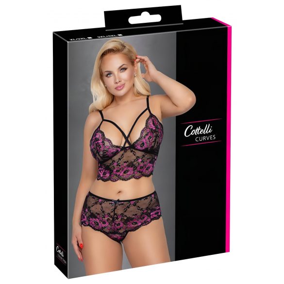 Cottelli Plus Size - lillakas mustriga rinnahoidja komplekt (must-lilla) 