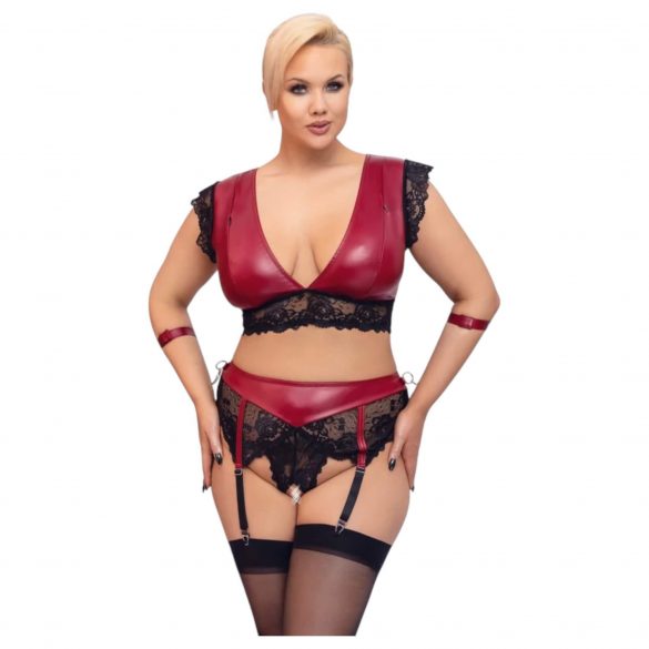 Cottelli Bondage Plus Size - pitsiline rinnahoidja komplekt (punane-must) 