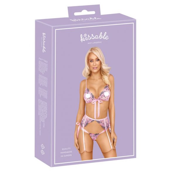 Kissable - roosiline tikandiga pesukomplekt (roosa)  - L/XL