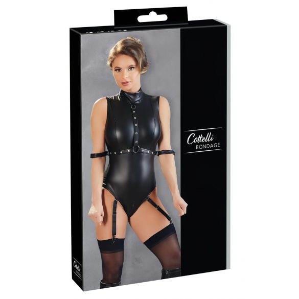 Cottelli Bondage - varrukateta läikiv body käesidemetega (must) - XL